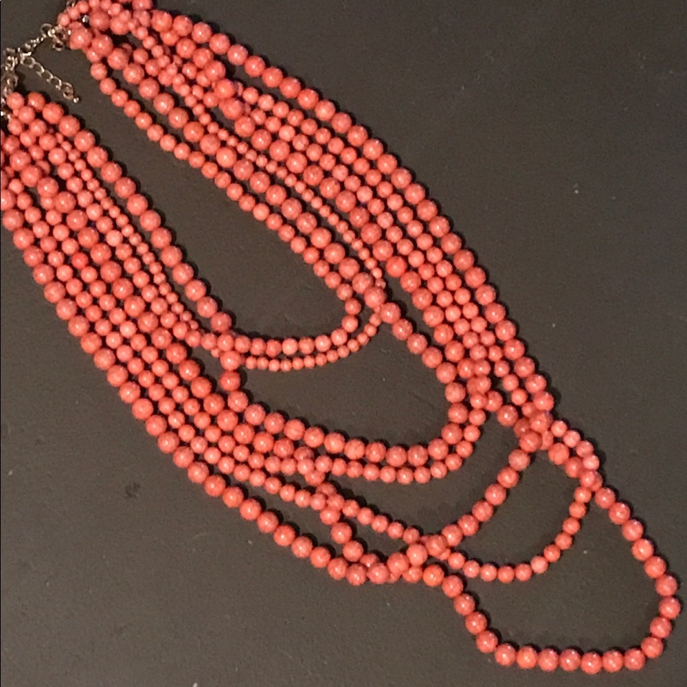 Faux Red Coral Multiple Strands Necklace Vintage